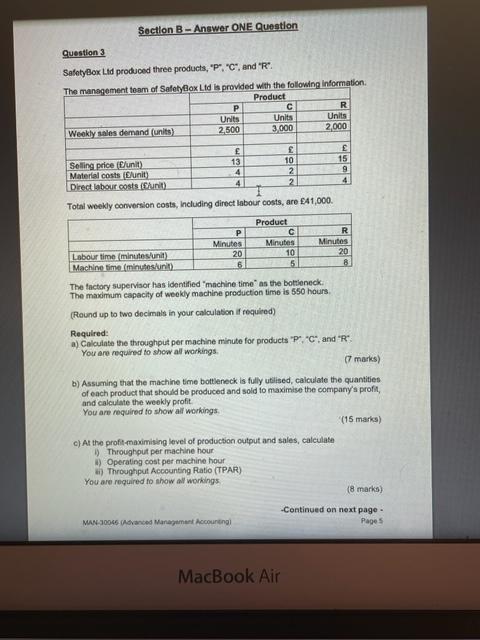Could you answer c please Section B-Answer ONE Question Question 3