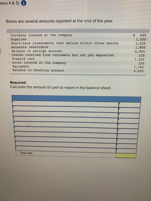  oters 4 & 5) Below are several amounts reported at the