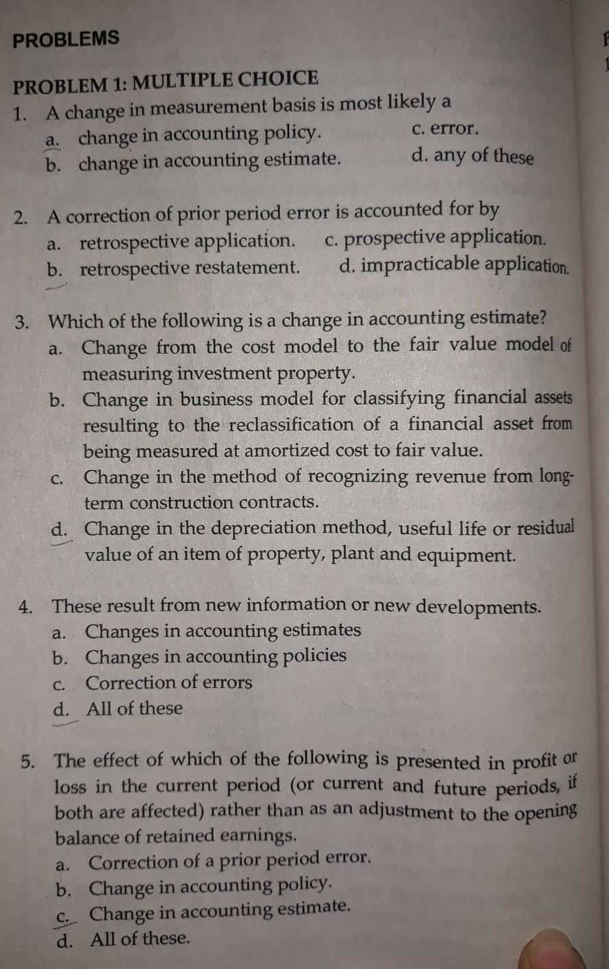 true or false accounting PAS8 PROBLEMS F PROBLEM 1: MULTIPLE CHOICE 1.