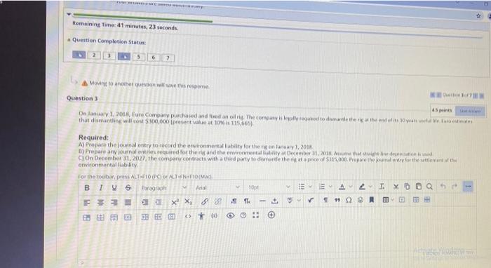  Remaining Time: 41 minutes, 23 seconds Question Completion Status 2 1