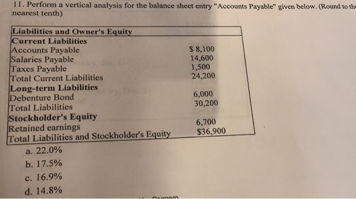  11. Perform a vertical analysis for the balance sheet entry "Accounts