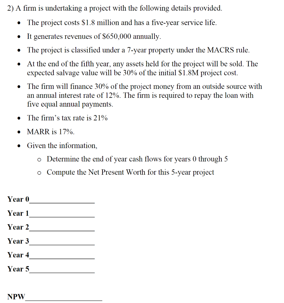 Can you help me solve this through EXCELL? 2) A firm is