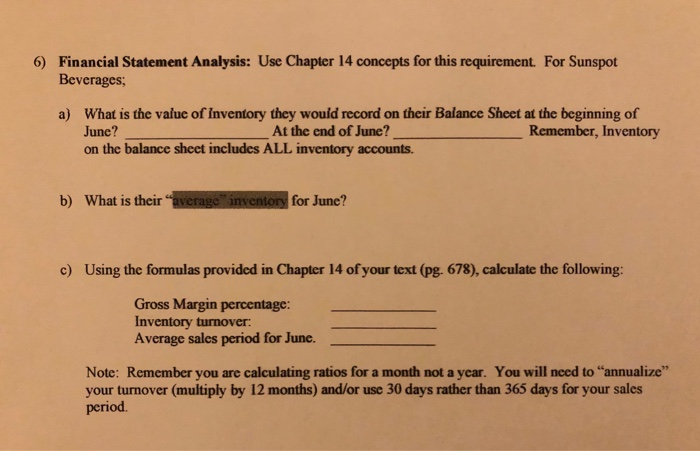 need help solving 6) a) b) c) and d) the average inventory