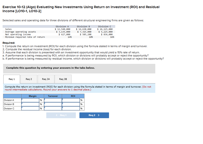  Exerclse 10-12(Algo) Evaluating New Investments Using Return on Investment (ROI) and