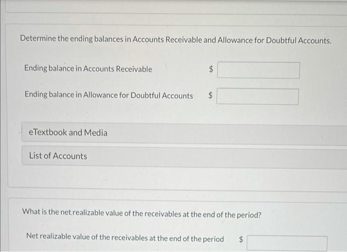 for Doubtful Accounts of 59,680 (credit). During the period, it had net