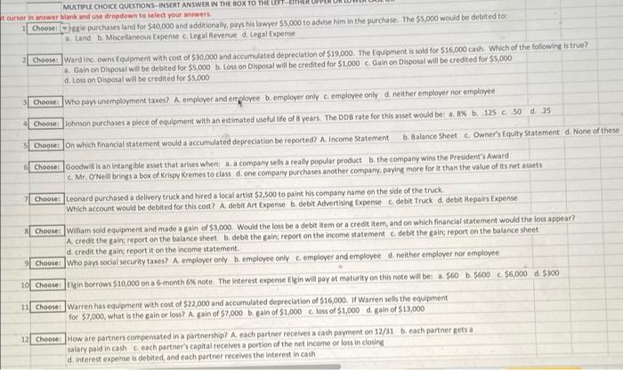  MULTIPLE CHOICE QUESTIONS-INSERT ANSWER IN THE BOX TO THE LEFT-EITHER UP