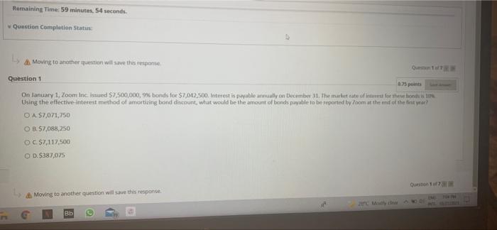  Remaining Time: 59 minutes, 54 seconds Question Completion Status Moving to