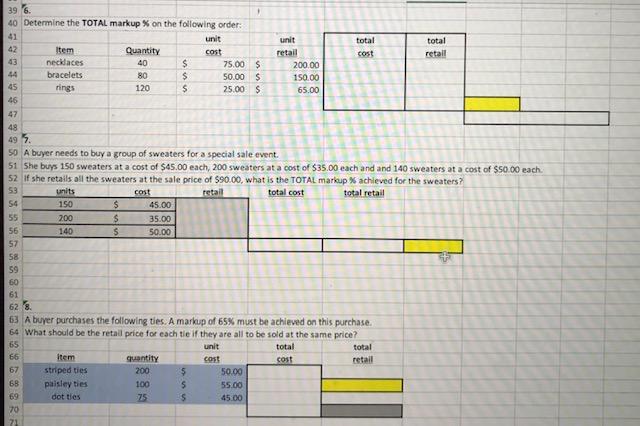  Problems 6-8 total total cost retail 39 6. 40 Determine the