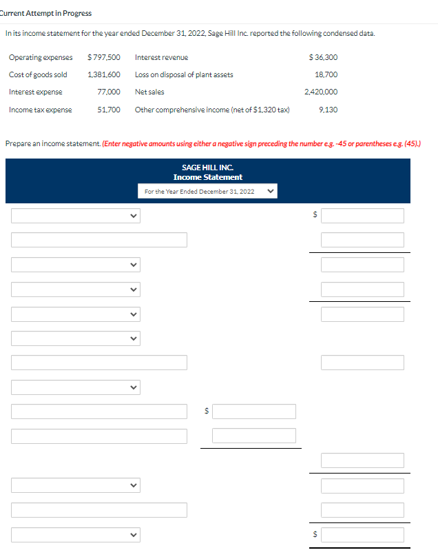  Current Attempt in Progress In its income statement for the year