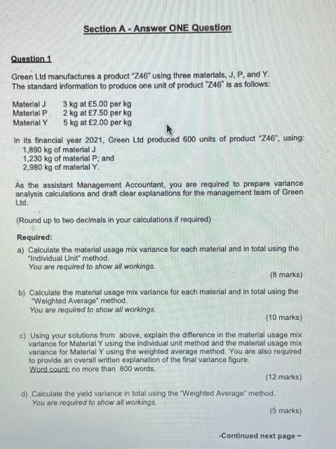 Could you answer A please Section A - Answer ONE Question