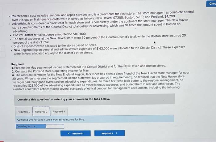 Income Statement For May Coastal New Haven District Store Boston Store $