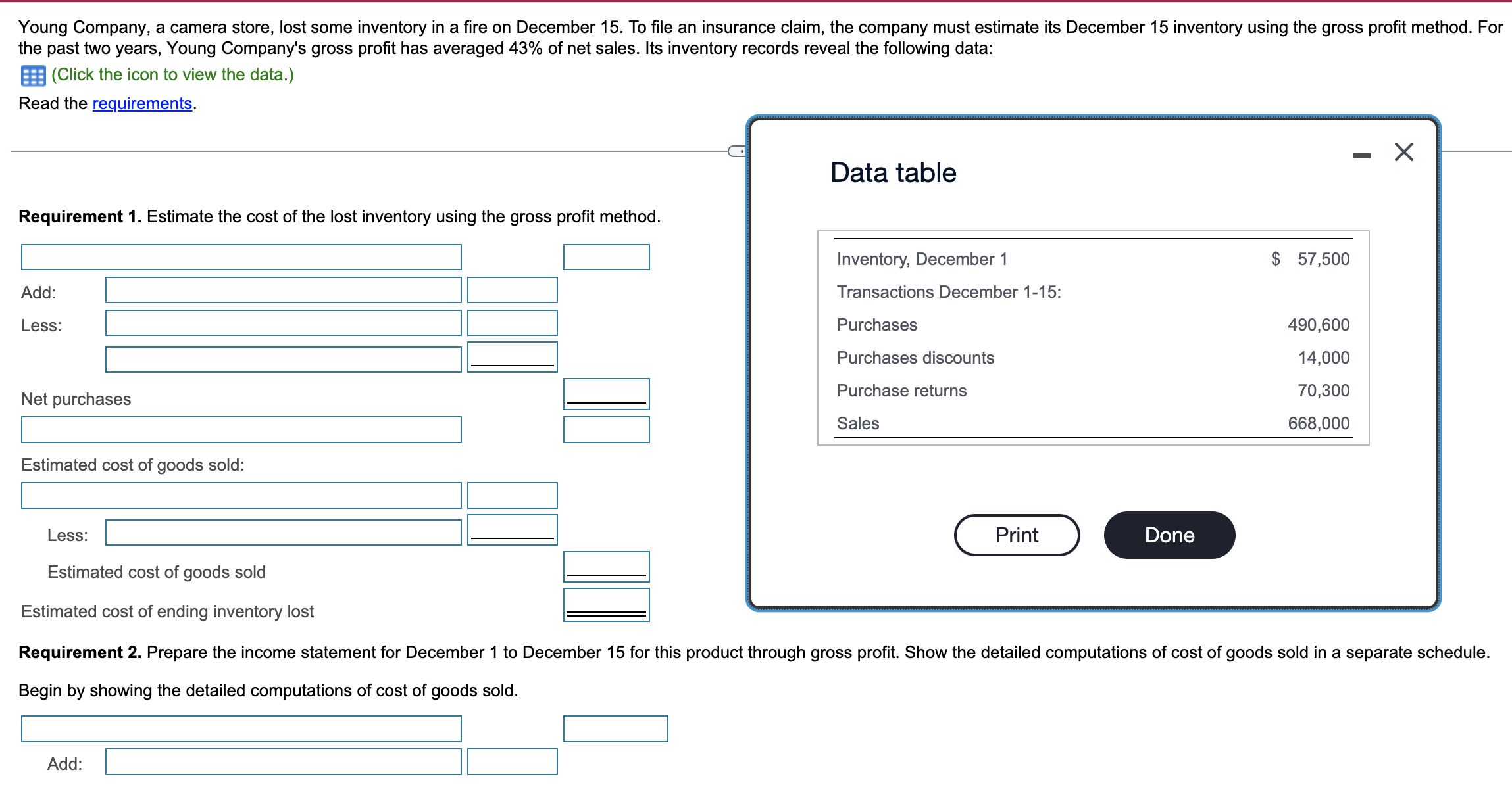 Young Company, a camera store, lost some inventory in a fire