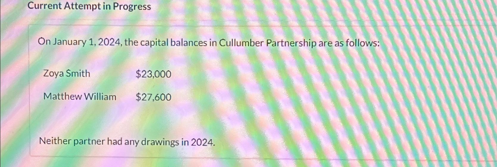  Current Attempt in Progress On January 1,2024, the capital balances in