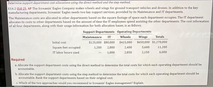  Determine support department cost allocations using the direct method and the