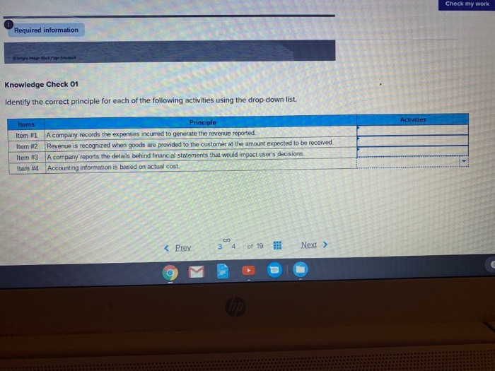 principle for each of the following activities using the drop-down list. Activities