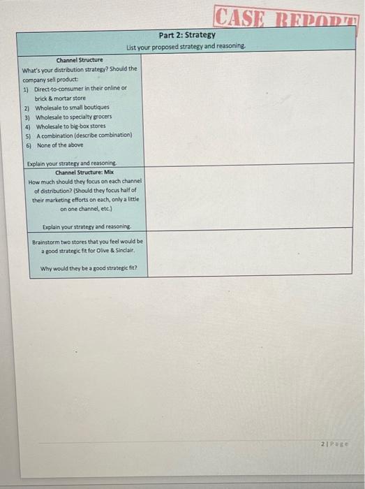 Sinclair analvze their distrihution nntinne Part 2: Strategy Ust your proposed strategy