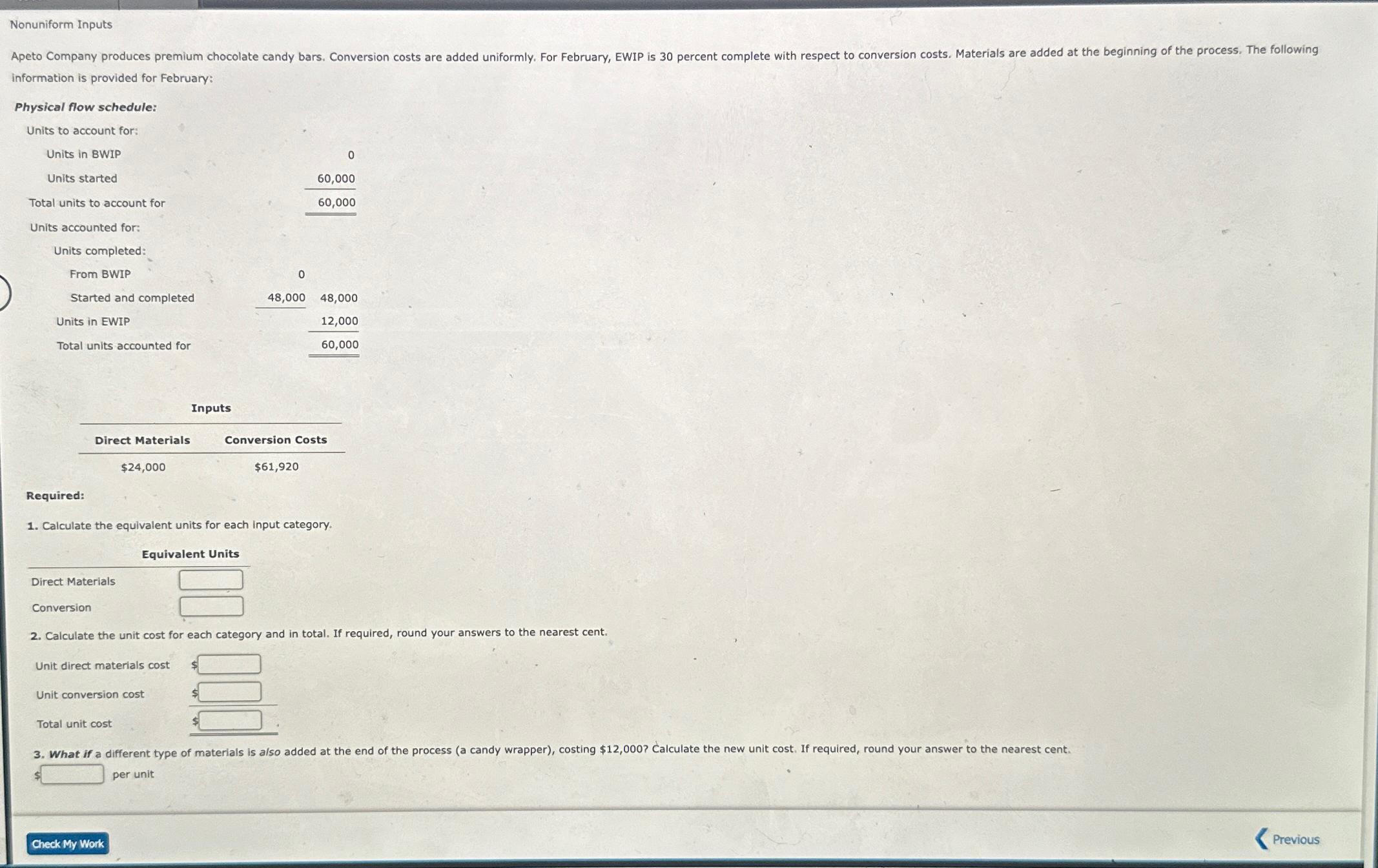  Nonuniform Inputs information is provided for February: Physical flow schedule: Units