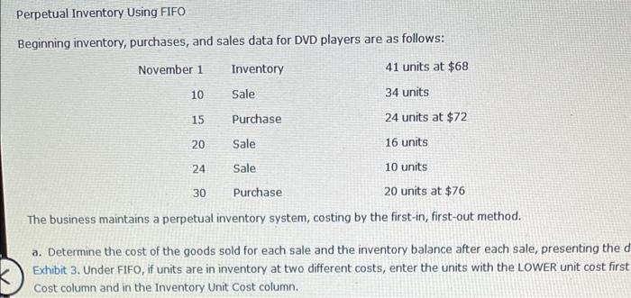  Perpetual Inventory Using FIFO Beginning inventory, purchases, and sales data for