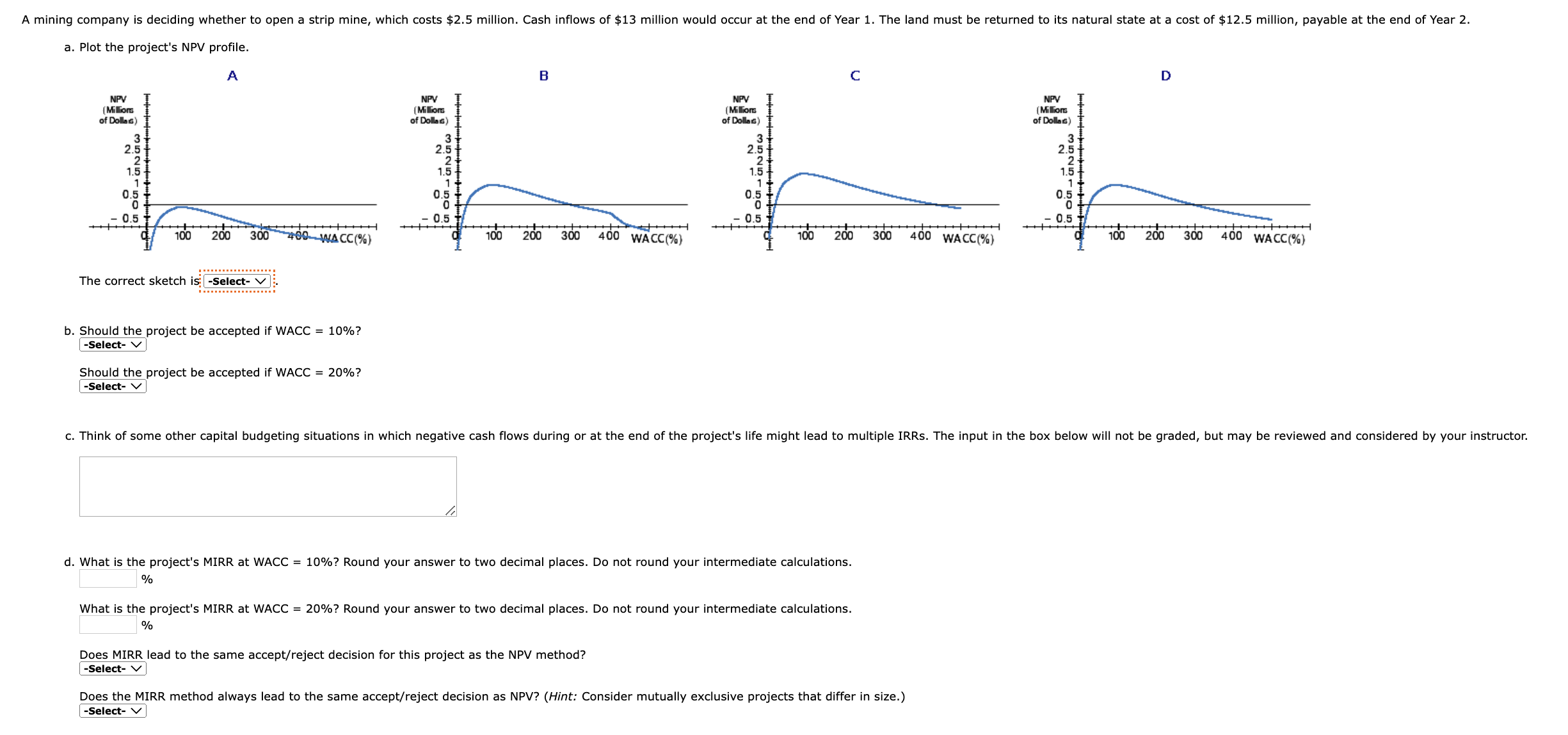  b. Should the project be accepted if WACC =10% ? Should