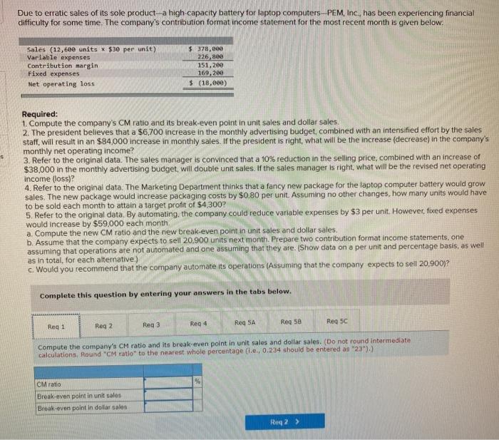  need help on this problem please! Due to erratic sales of