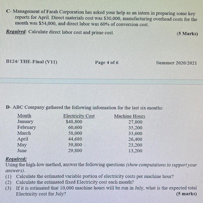 A- AAA Manufacturing Company has the following information about its product: Selling