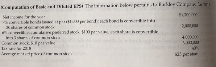  (Computation of Basic and Diluted EPS) The information below pertains to