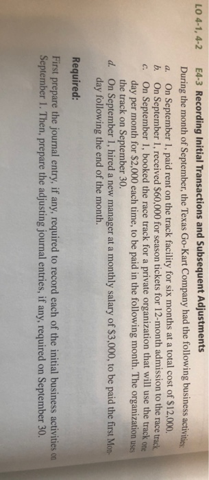  E4-3 Recording Initial Transactions and Subsequent Adjustments During the month of