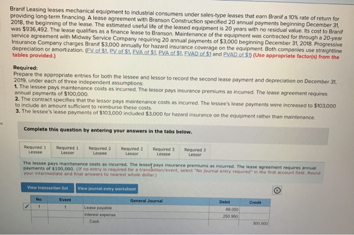  present value or future value table? Branif Leasing leases mechanical equipment