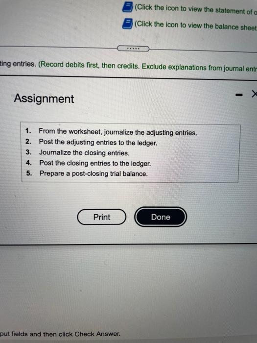the icon to view the statement of owner's equity) (Click the icon