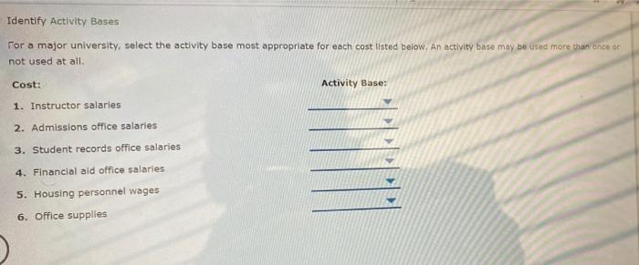  Identify Activity Bases For a major university, select the activity base
