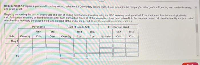 method, and determine the company's cost of goods sold, ending merchandise inventory,