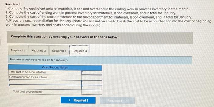 of beginning work in process inventory and the costs added during January