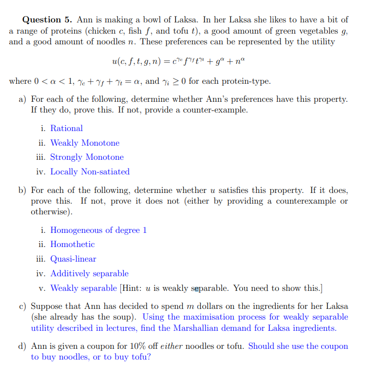  Please do all parts Question 5. Ann is making a bowl