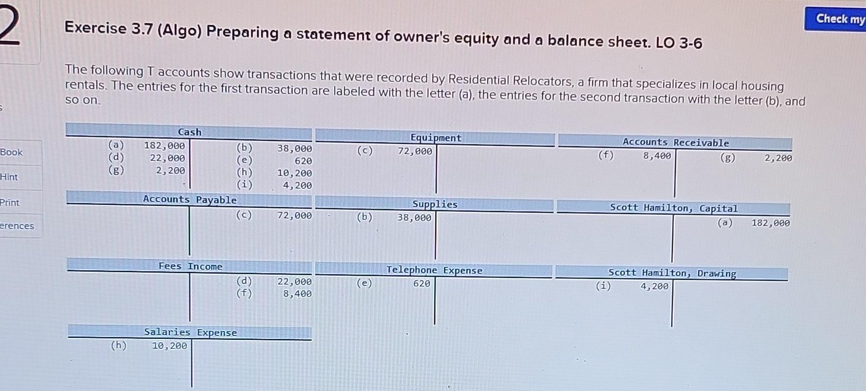 please help I don't understand.... Exercise 3.7 (Algo) Preparing a statement