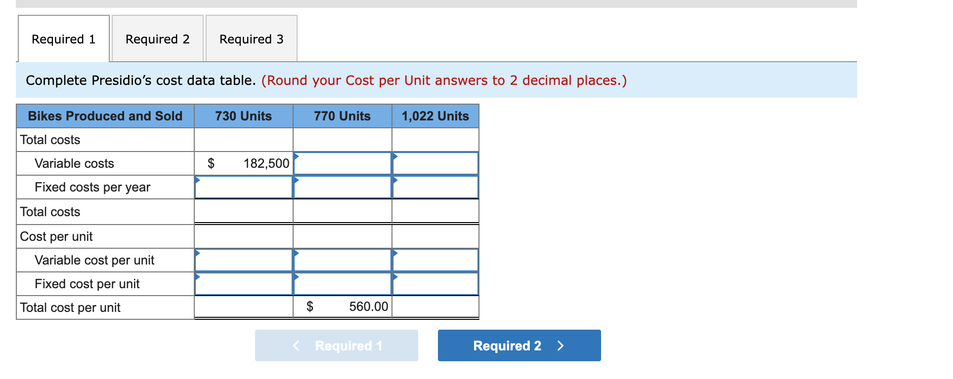 Ratio, Calculating Profit (LO 5-1, 5-5] Presidio, Inc., produces one model of
