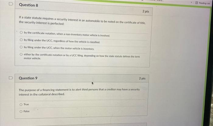  Bring IN Question 8 2 pts If a state statute requires