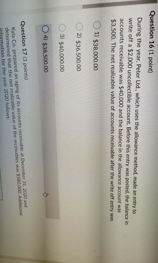  Question 16 (1 point) During the year, Peter Ltd., which uses