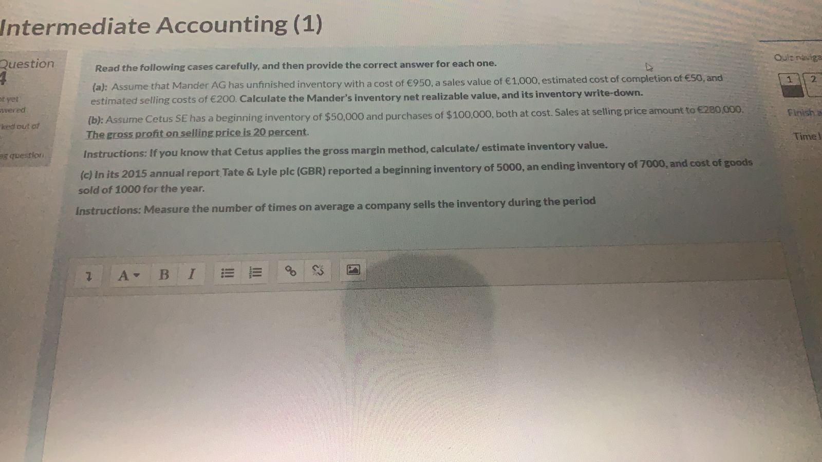  Intermediate Accounting (1) Qulz naviga Question 1 1 2 bryet Sivered