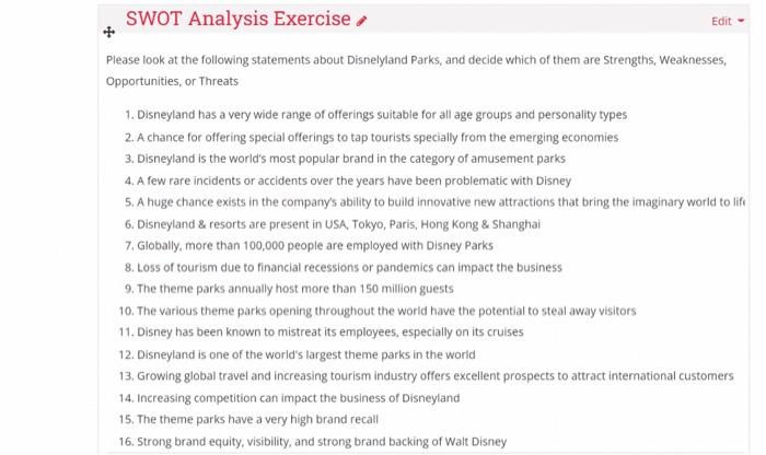 answer this fast please SWOT Analysis Exercise Edit Please look at the