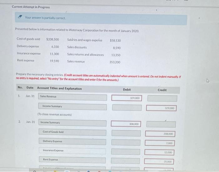  Current Attempt in Progress Your answer is partially correct. Presented below