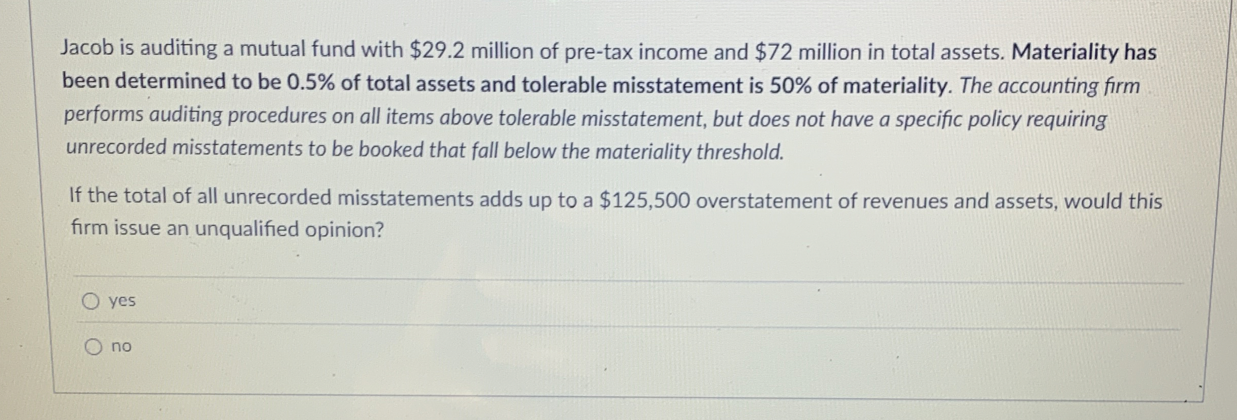  Jacob is auditing a mutual fund with $29.2 million of pre-tax