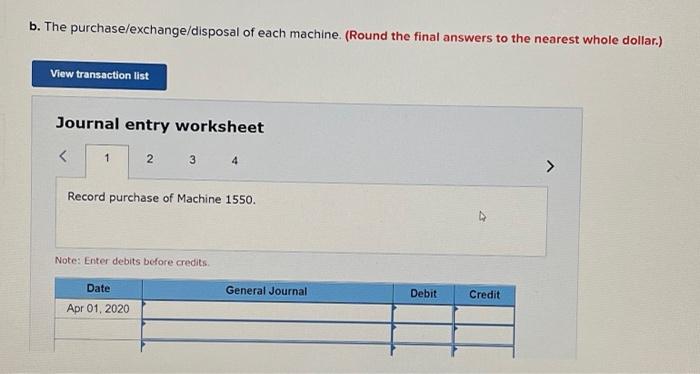 following transactions involving machinery Machine No 1550 was purchased for cash on