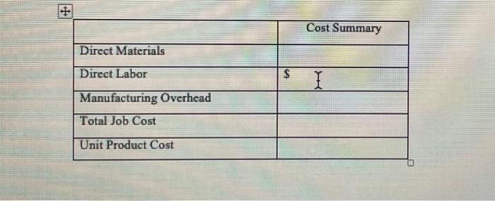 customers. The bakery utilizes job order costing, and a job cost sheet