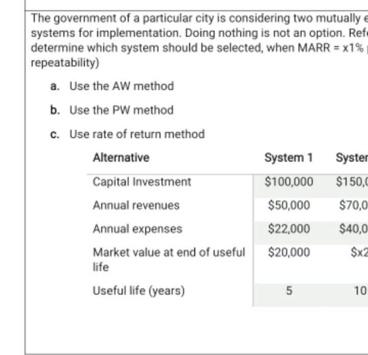  Solve for x1= 12%, x2= 37000$, please do not use excel