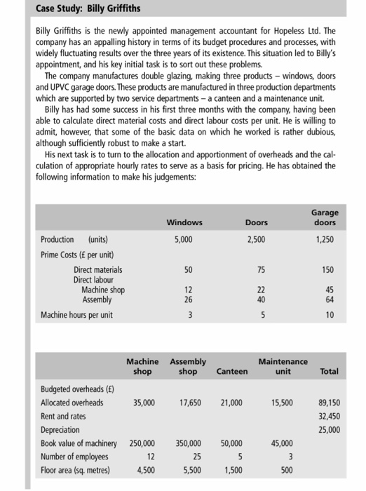  Case Study: Billy Griffiths Billy Griffiths is the newly appointed management