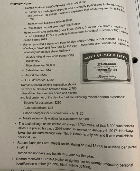  Interview Notes the operation him to file for Ramon works as