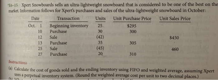  please do Instruction part a) only *E6-15 Xpert Snowboards sells an