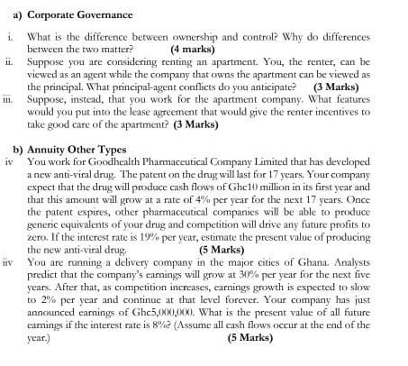  11. a) Corporate Governance i What is the difference between ownership