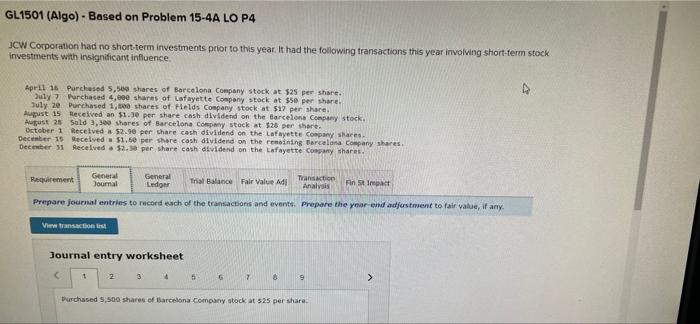  GL1501 (Algo) - Based on Problem 15-4A LO P4 JCW Corporation