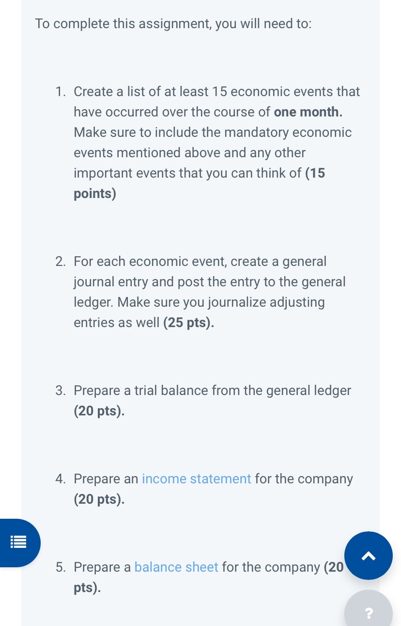  To complete this assignment, you will need to: Create a list